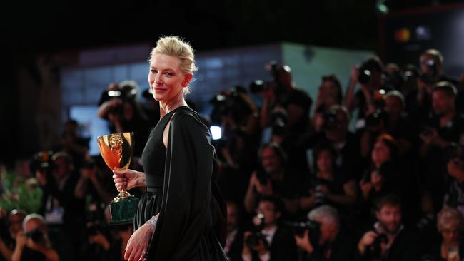 Cate Blanchett poses with the Coppa Volpi for Best actor for "Tar" during the award winners photocall at the 79th Venice International Film Festival on September 10, 2022 in Venice, Italy. Picture: Vittorio Zunino Celotto/Getty Images.