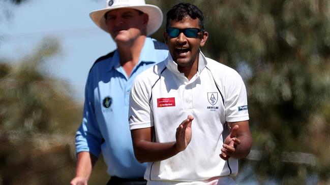 Sohan Boralessa celebrates a wicket for Aberfeldie.