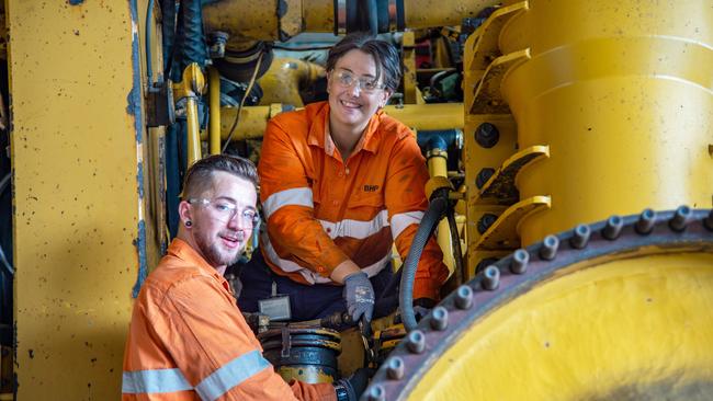 Graduates Ashley Kupke (left) and Shakai Nichols from BHP's Future Fit Academy. Picture: Daryl Wright