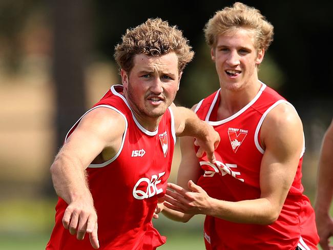 New draftees Will Gould and Dylan Stephens during Sydney Swans pre season training.  Picture. Phil Hillyard