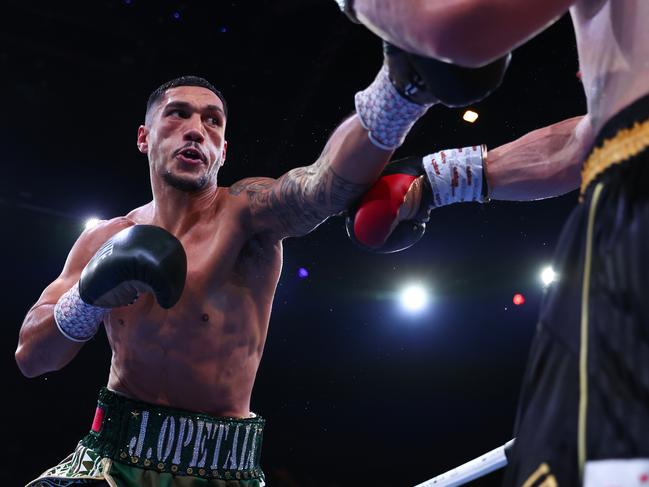 GOLD COAST, AUSTRALIA - JUNE 08: Jai Opetaia of Australia punches Claudio Squeo of Italy during their IBF Cruiserweight Title bout at Gold Coast Convention and Exhibition Centre on June 08, 2025 in Gold Coast, Australia. (Photo by Chris Hyde/Getty Images)