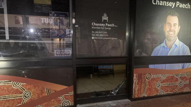 NT Attorney-General Chansey Paech's Alice Springs office was vandalised overnight. Picture: Facebook