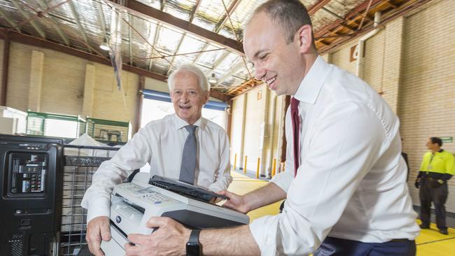 Local MP Matt Kean and Mayor Phillip Ruddock at the Thornleigh recycling plant. Pic: AAP/Image Matthew Vasilescu