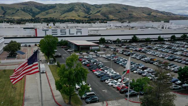 An aerial view of the Tesla Fremont Factory in Fremont, California. Picture: AFP