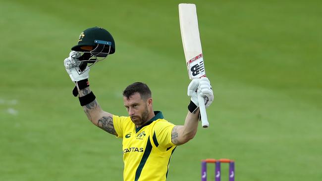 Matthew Wade, of Australia A, celebrates after scoring a century during the Tour Match between Northamptonshire and Australia A at The County Ground on June 20, 2019 in Northampton, England. Picture: DAVID ROGERS/GETTY IMAGES