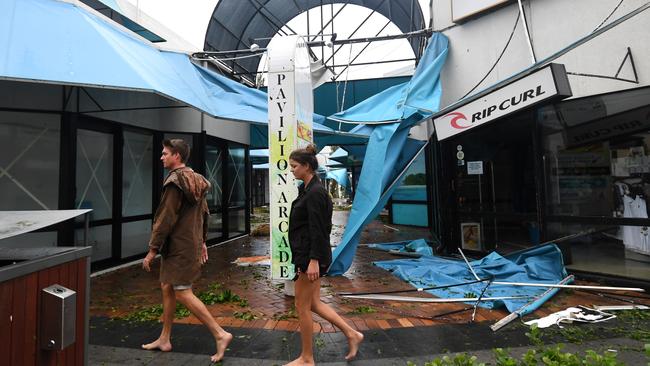 Damage caused by Cyclone Debbie to shops at Airlie Beach. Pic Dan Peled