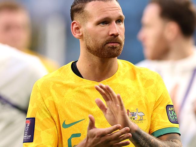 AL WAKRAH, QATAR - JANUARY 23: Martin Boyle of Australia applauds the fans after the AFC Asian Cup Group B match between Australia and Uzbekistan at Al Janoub Stadium on January 23, 2024 in Al Wakrah, Qatar. (Photo by Robert Cianflone/Getty Images)