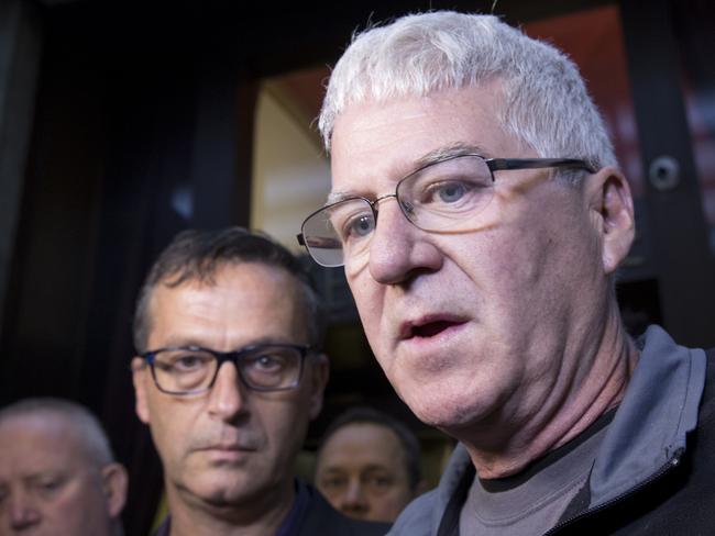 Abuse survivors David Ridsdale and Phil Nagle (right), speak to the press outside Hotel Quirinale, Rome. Picture: Ella Pellegrini