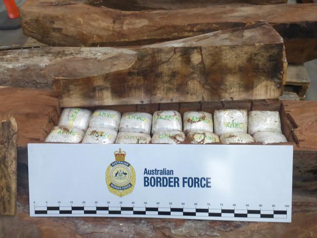 Wedi Bembo imported meth to Australia hidden in logs shipped from Nigeria. Picture: Australian Border Force and Australian Federal Police