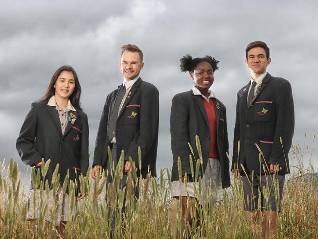 HOLD FOR HERALD SUN PIC DESK-----Students Nossal High School in Berwick, Shekinah Golden, Jack de Valle,  Daniela Osafo-Kwaako and Leo Crnogorcevic.  For VCE Top Scorers lift-out running Thursday, Dec 18.  Picture: Alex Coppel.