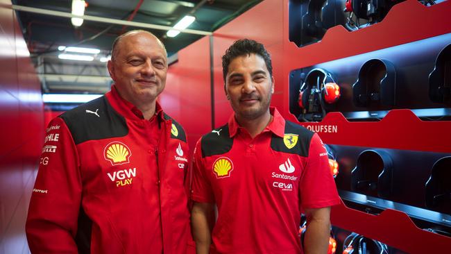 Ferrari principal Fred Vasseur with Perth billionaire Laurence Escalante, the founder of Virtual Gaming World. Picture: Supplied