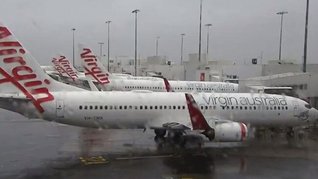 Heavy rain causing chaos at Sydney Airport. Picture: Channel 9 News