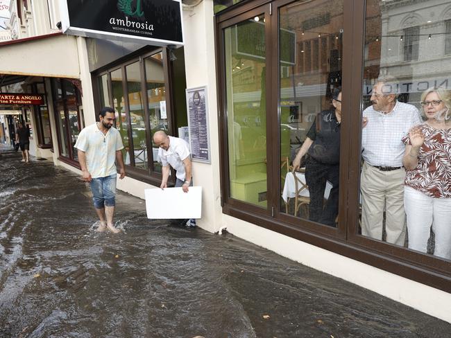 The aftermath of the flash flooding at Camberwell junction. Picture: Alex Coppel