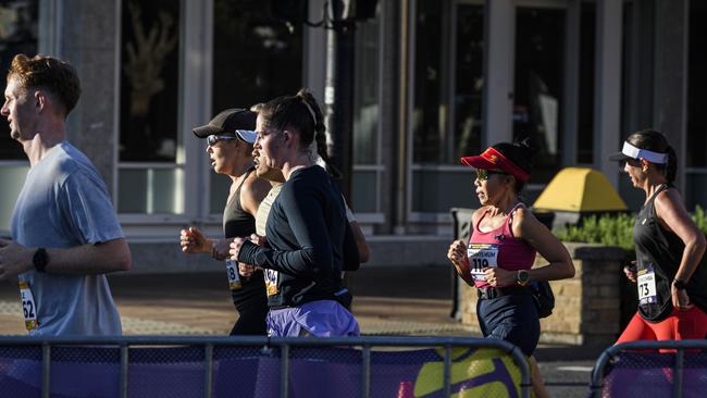 Runners on Ruthven St in the Toowoomba CBD in the Toowoomba Marathon (and half marathon), Sunday, May 4, 2025. Picture: Kevin Farmer
