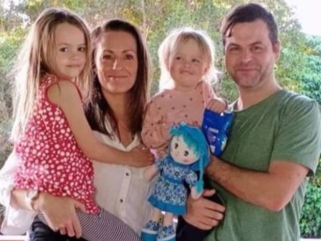 Katrina Darcy-Frelford pictured with her daughters Ayla and Indi, and her husband, Seth. Picture: GoFundMe