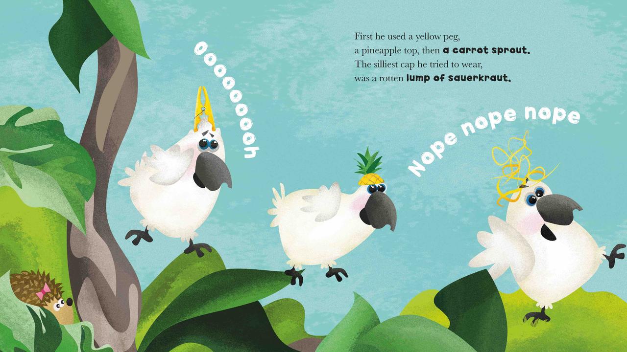 Norman Blue doesn’t have a crest like other cockatoos, but he learns to embrace his differences in the book Norman Blue, I’m a Cocky Too, by Laura Albulario and Abi Fraser.