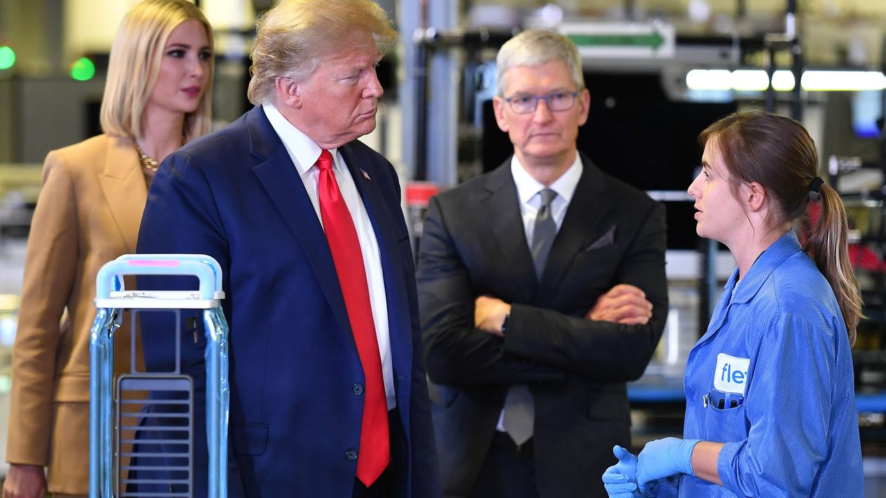 US President Donald Trump toured the facility where the Mac Pro is made alongside Apple CEO Tim Cook last month. Picture: Mandel Ngan/ AFP