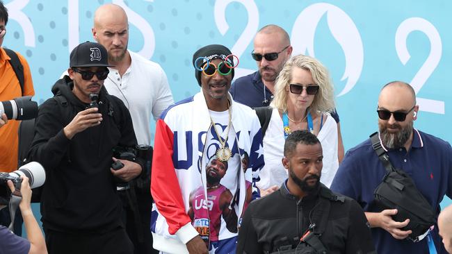 Snoop Dogg arrives at the skateboarding. Picture: Adam Head