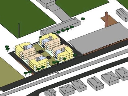 Concept design of proposed medium-density housing development at site of Tasmanian Hockey Centre, New Town. The land is owned by the Hobart City Council. Picture: Core Collective Architects