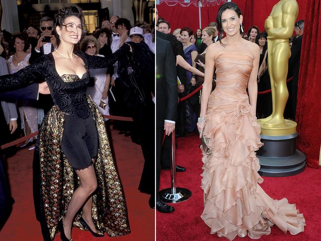 From bizarre to bespoke ... Demi Moore at the Oscars in 1989 and then 2010. Picture: Getty