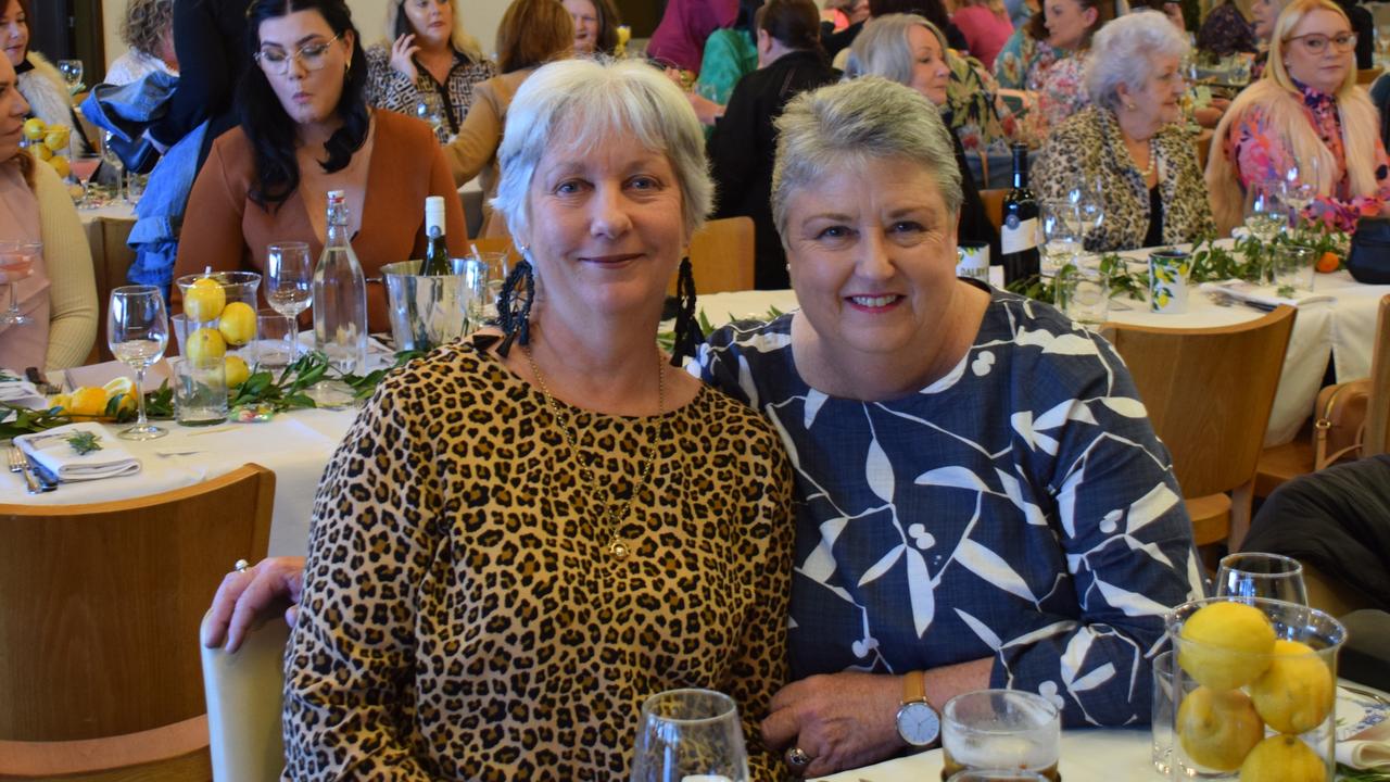 Sylvia Hunter and Tracy Carmody at the Dalby Diehards Ladies Long Lunch 2022. Picture: Emily Devon.