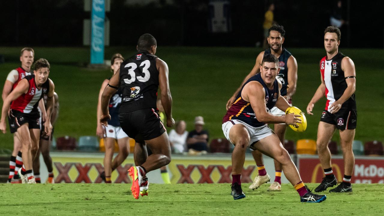 Cairns City Lions captain Brodie Deverell (with ball). Picture: Emily Barker.