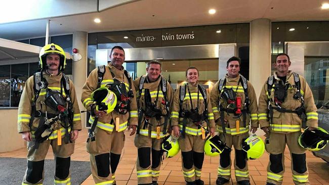 Banora Point firies Jamie Bowe, Jason Williams, Paul Wills, Cyndell McBlain, Adam Rolles and Robert Dascoli.