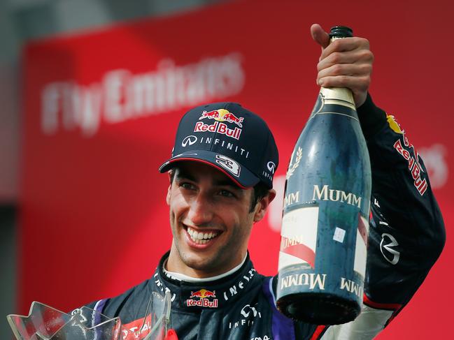 Daniel Ricciardo celebrates following his victory at the Canadian Formula One Grand Prix at Circuit Gilles Villeneuve on June 8, 2014 in Montreal. Picture: Tom Pennington/Getty Images
