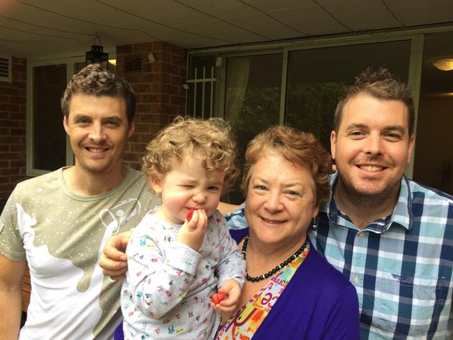 Mrs Thwaites with her sons Johnathan, and Nicholas and grandchild Cassie on Mother’s Day.