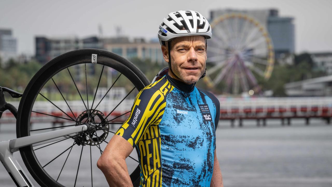 Cadel Evans in front of Eastern Beach ahead of the Cadel Evans Great Ocean Road Race. Picture: Brad Fleet