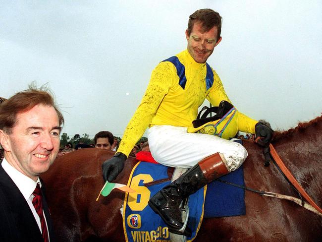 Winners of the 1993 Melbourne Cup, Vintage Crop, jockey Michael Kinane, trainer Dermot Weld