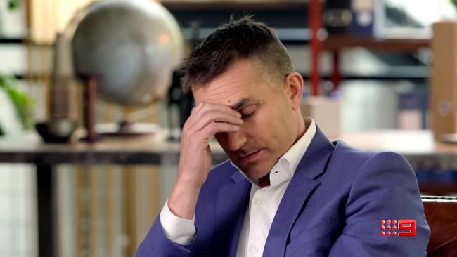 “Relationship expert” Aiken, who is no longer allowed to refer to himself as a psychologist, appears devastated at the news. Picture: Channel 9