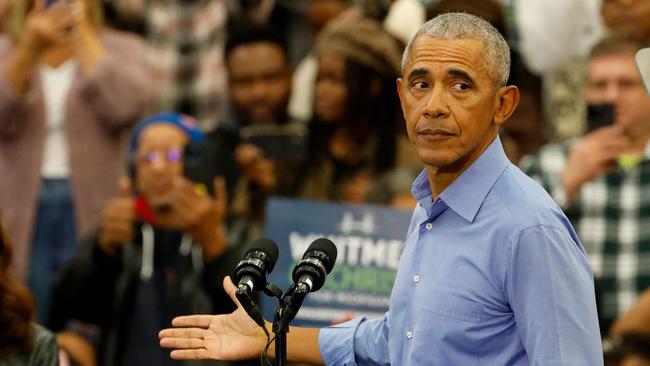 Former US President Barack Obama campaigns for Michigan Governor Gretchen Whitmer during a "Get Out the Vote Rally" ahead of the midterm elections in Detroit, Michigan.