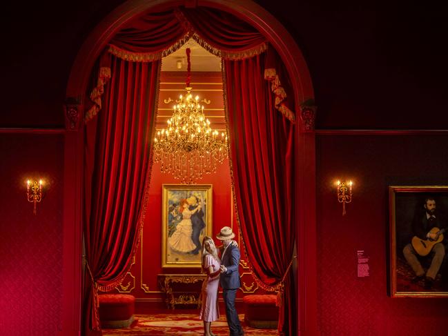 Art lovers Liliana Di Palma and Evan Hocking replicated the moves in the fabulous and famous 1883 Renoir painting, Dance at Bougival. Picture: Wayne Taylor
