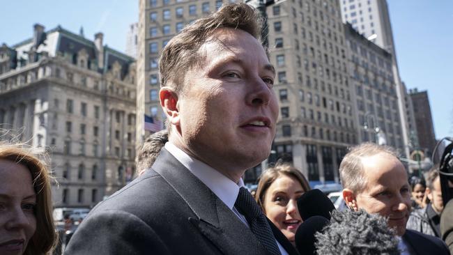 Tesla CEO Elon Musk outside the federal court. Pic: AFP