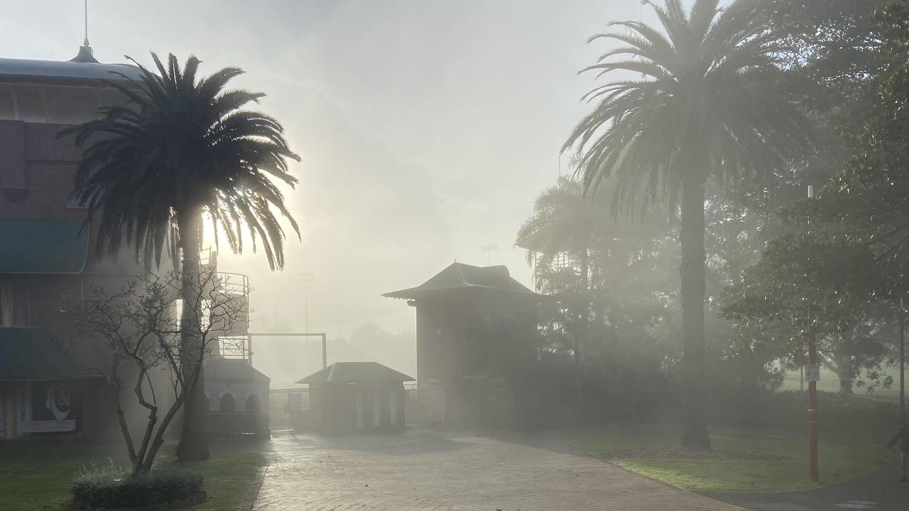 North Sydney Oval was almost obscured by the Monday morning fog. Picture: The_Scrabbler/Reddit