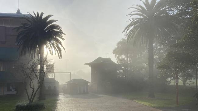 North Sydney Oval was almost obscured by the Monday morning fog. Picture: The_Scrabbler/Reddit