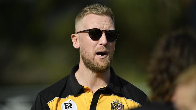 SFNL: Bendigo Bank Division 3 Senior, Round 18. South Mornington Seniors vs Heatherton Seniors at Citation Oval, Mount Martha, Victoria, Saturday 17th August 2024. South Mornington Seniors Coach Chris Baker. Picture: Andrew Batsch