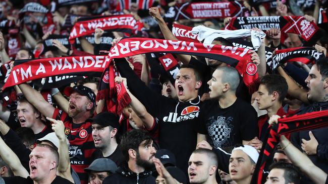 Western Sydney Wanderers fans during an A-League Sydney derby match against Sydney FC. Picture. Phil Hillyard