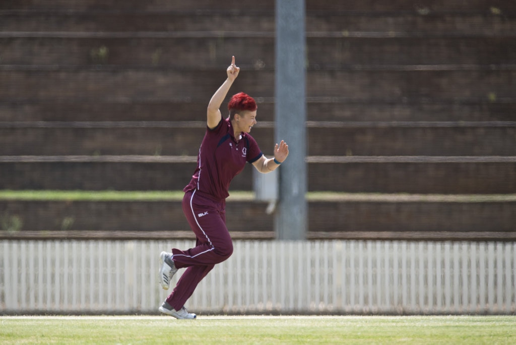 Lexi Muller celebrates her third wicket in three deliveries bowling Western Australia's Chloe Wain in Australian Country Cricket Championships women's division round four at Heritage Oval, Tuesday, January 7, 2020. Picture: Kevin Farmer