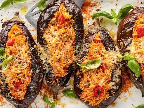 Baked stuffed eggplant alla norma.