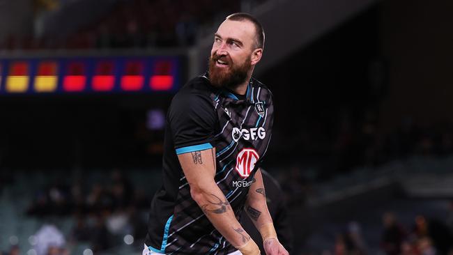 ADELAIDE, AUSTRALIA – JULY 29: Charlie Dixon of the Power warms up during the 2023 AFL Round 20 match between the Adelaide Crows and the Port Adelaide Power at Adelaide Oval on July 29, 2023 in Adelaide, Australia. (Photo by Sarah Reed/AFL Photos via Getty Images)