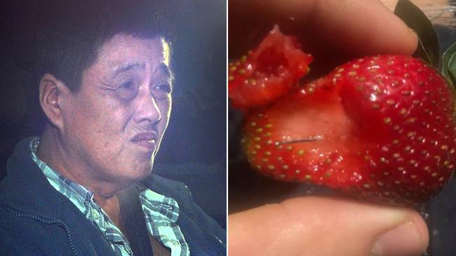 My Ut Trinh (left) and a strawberry that was found with a needle inserted. Photos: AAP, Supplied