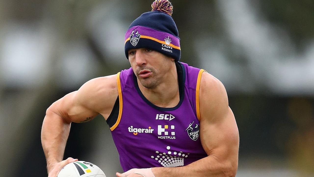 Billy Slater of the Storm performs a fitness test.