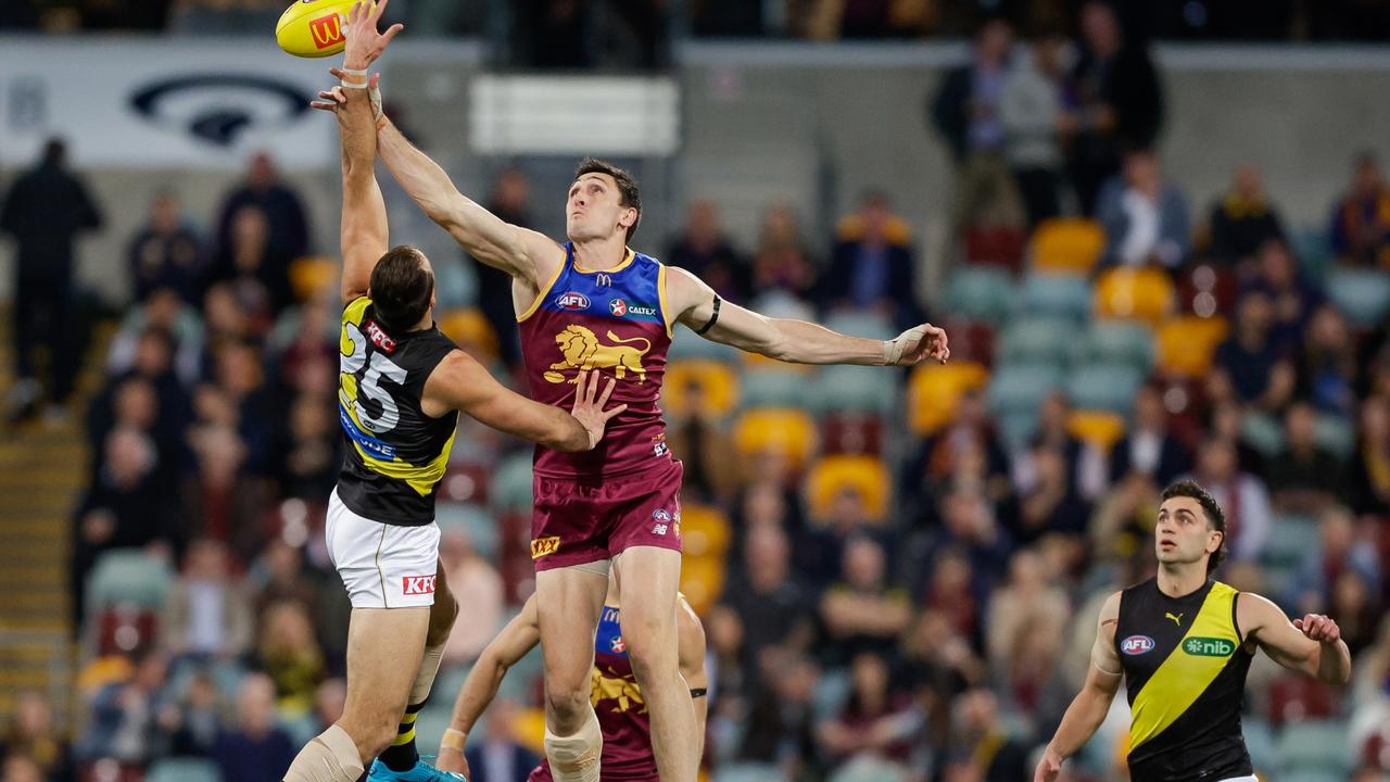 Oscar McInerney lead a Lions midfield that completely dominated Richmond on Thursday night. Picture: Russell Freeman/AFL Photos via Getty Images