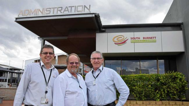 South Burnett Regional Council's Peter O'May, councillor Terry Fleischfresser and Mayor Keith Campbell. Picture: Tobi Loftus