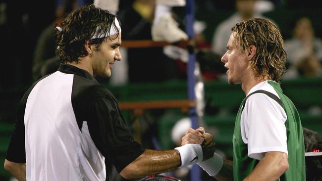 Roger Federer and Lleyton Hewitt at the season-ending event in 2004. Phoot: AFP