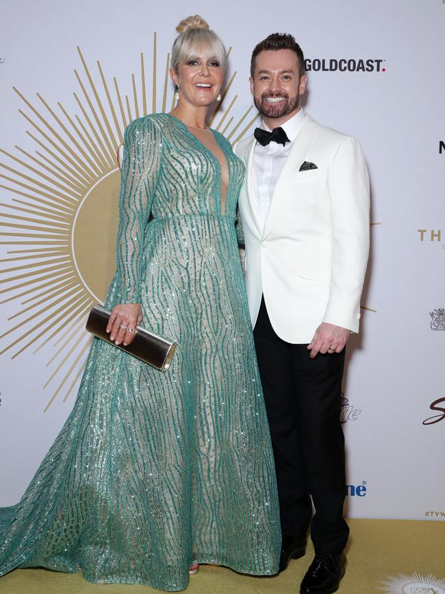 Last year’s Gold Logie winner Grant Denyer and wife Chezzi, who donned a head-turning floor-length gown. Picture: Matrix