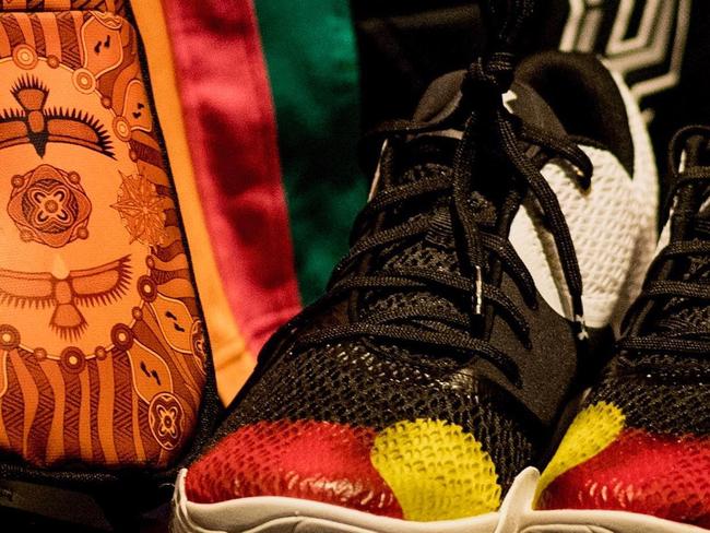 Boomers star Patty Mills had shoes designed with the Aboriginal flag. Picture: Supplied.