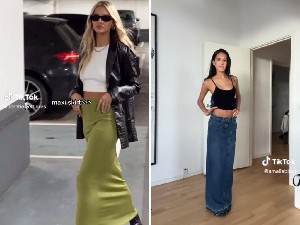 Maxi skirts are also going off on TikTok. Picture: TikTok/@bernheizelflores, @amaliebladt.